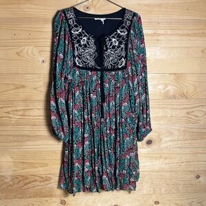 Anthropologie Floreat Black and Red Floral Long‎ Sleeve Peasant Dress size L